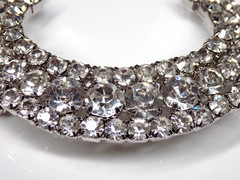 Vintage Big Rhinestone Brooch White Colorless Stones Silver-tone Crescent Moon