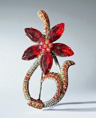 Vintage Red Garnet Brooch Flower Floral Silver Tone Bouquet Pin Leaves 2 in