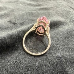 Vtg Sterling Silver Ring .925 Sz 7 Large Marquis Pink Stone Cocktail Statement