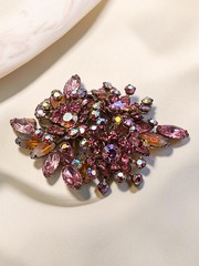 Gorgeous Large Vintage Pink Rhinestone Cluster Brooch Navette Floral Spray Pin