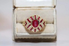 3.2Ct Art Deco Vintage Style Oval Lab Created Ruby Anniversary 14K Gold FN Ring