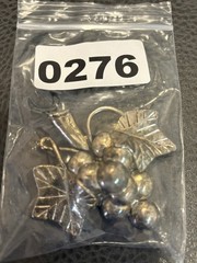 Signed MJ Silver Plated Grape Cluster Fruit Pendant VTG Brooch Modernist Jewelry