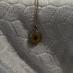 Vintage Agate Cabochon Pendant Necklace Oval Brown Gray Natural Stone Gold Tone