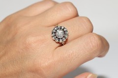 Antique Circa 1900s 14k Gold Top Silver Natural Rose Cut Diamond Ring