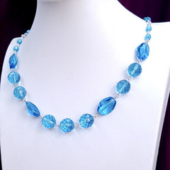 Blue Glass Necklace 20″ Vintage Glass Czech Beads Art Deco Style