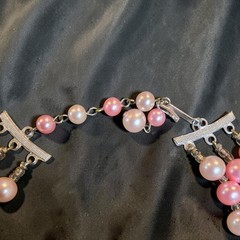 Vintage Japan-Stamped Pink Gray 3 Strand Beaded Bib Necklace Faux Pearl Crystal