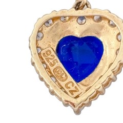 Vintage Gold-Plated Sterling Silver 925 White Blue Heart Cubic Zirconia Pendant