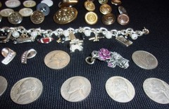 Estate Lot Grandma’s Lot Vintage Sterling, Vtg Coins, Buttons, Watch, & Bakelite