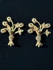 Vintage Pair Scatter Pins Flowers Emerald Green Rhinestones Gold Tone 1940s
