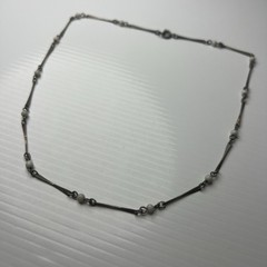 Vintage Twisted Bar Link Necklace Boho White Glass Beaded Silver Tone 20″