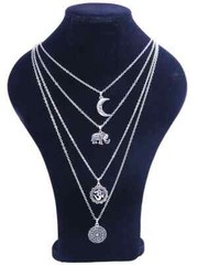 Chic Trendy Boho Multi-Strand Chains Silver Tone Moon Elephant 20-26″ Necklace