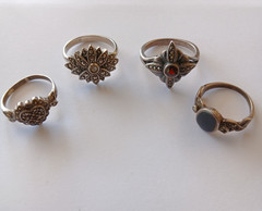 Four Beautiful Antique 1930s and 40s Vintage Solid Silver Rings