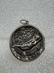 Antique Sterling Silver Art Nouveau Repousse Lady Crescent Moon & Stars Locket