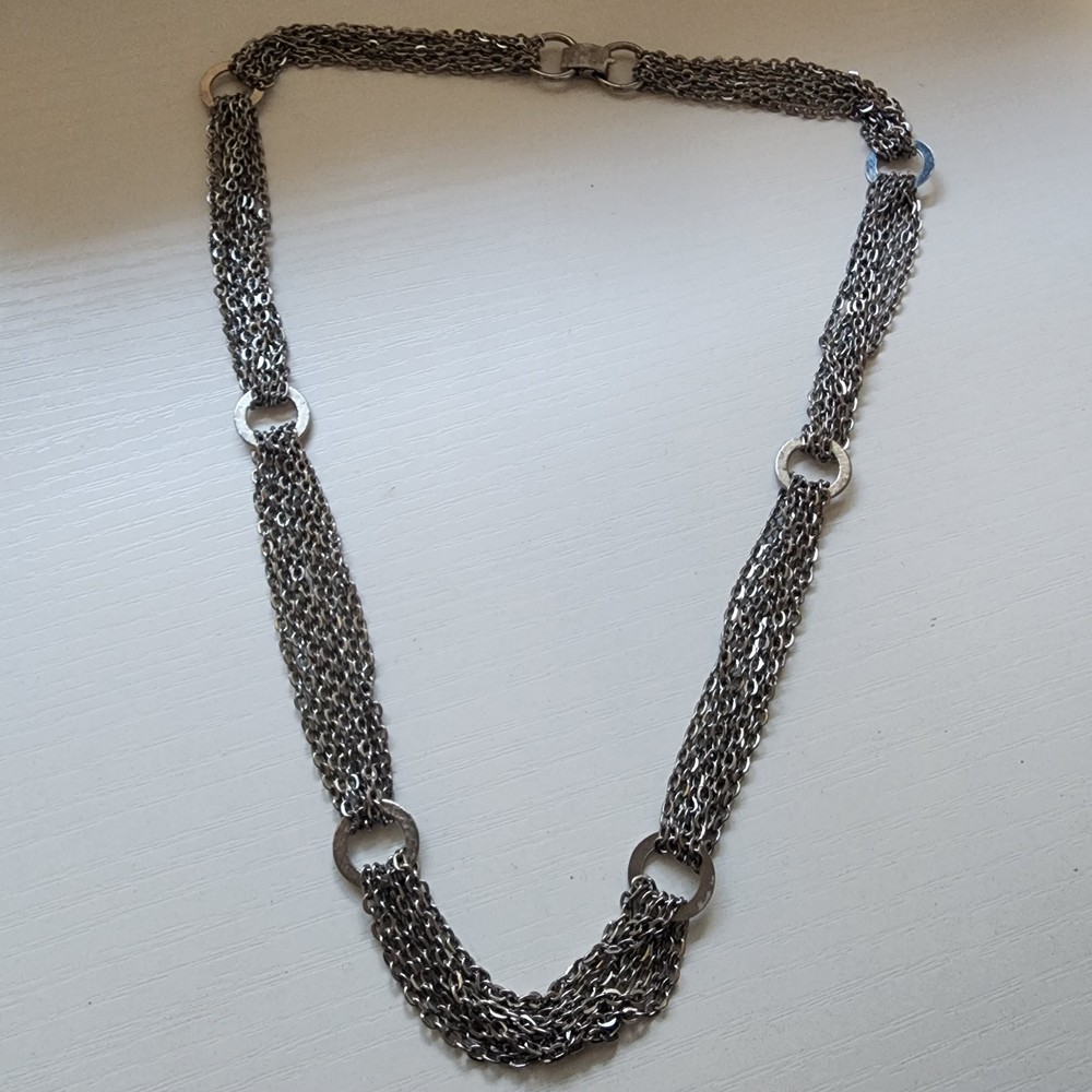 Pretty Vintage Silver Toned Multi-Strand Necklace Rings, 23″ Inch
