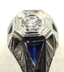 VINTAGE ANTIQUE 18K WHITE GOLD EUROPEAN ROSE CUT DIAMOND & SAPPHIRE RING 3.95 GR