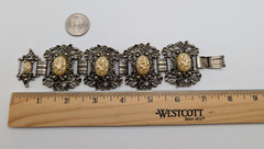 Vintage Victorian Selro Selini Style Baroque Faux Pearl Flower Panel Bracelet