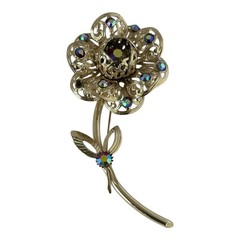 Sarah Coventry Flower Brooch AB Rhinestones Gold Tone