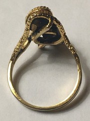 VINTAGE 3/4″ GOLD OVERLAY ESTATE COCKTAIL RING W/ 3 WHITE OVAL OPALESCENT STONES