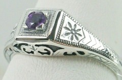 NATURAL Amethyst Ring, Art Deco Wedding Revival Jewelry (Custom-Made) US SELLER