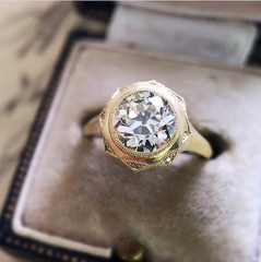 Art Deco Style 3.45CT Old European Cut Lab Created Diamond 14K Gold Finish Ring