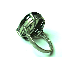 VINTAGE RARE WOMENS MOONSTONE GRAY .700 SILVER OVAL RING SZ 4 TOP 19mm WIDE