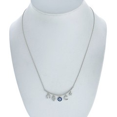 China Sterling Silver 925 Lucky Charm Blue White Crystal Bib Necklace 16″-18″