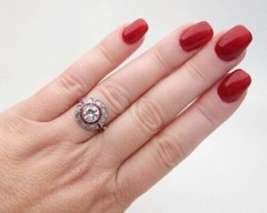Art Deco Round Lab Created Diamond & Ruby Engagement 14K Yellow Gold Finish Ring