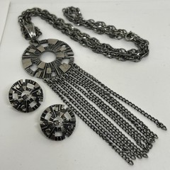 Vtg Sarah Coventry Pewter-Tone Mid-Century Modernist Style 22” Necklace Earring