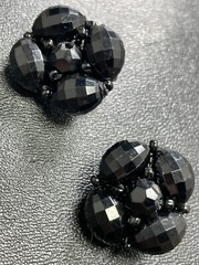 GERMANY Signed Vintage Black Beaded Cluster Earrings