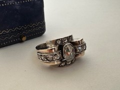 Antique Rare 14k Georgian Rose gold Large Retro Rose Cut Diamond Ring, Sz 7.5