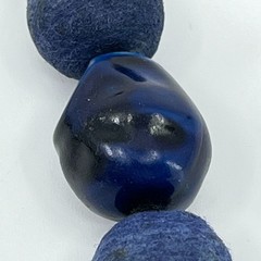 VTG Blue Venetian Style Glass Beaded Necklace Boho Felted Fabric Retro Indigo