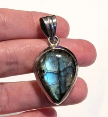 Vintage 925 Silver Abalone Shell Pendant Mother Pearl Statement Boho READ
