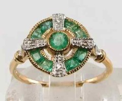 2Ct Art Deco Style Lab Created Diamond & Emerald Engagement 14K Gold Finish Ring