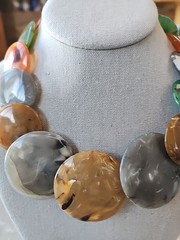 Vintage Lucite Round Flat Graduated Bead Necklace Multicolor Disc 21 in. Light