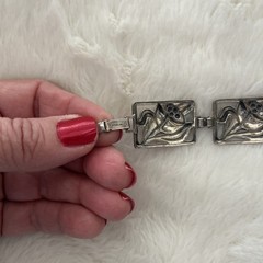 925 Sterling Silver Vintage Bracelet DANECRAFT linked Floral Carved