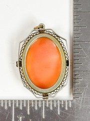 Vintage Costume Jewelry Last Cameo Orange Hand Carved Shell Gold Tone Pendant