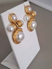 Kovonchy Faux Pearl Mogul Drop Earrings S925 Posts Gold Tone Statement