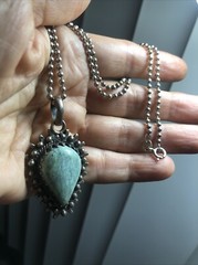 18. Sterling 925 Greenish Turquoise stone Ball link Chain Pendant Necklace 16″