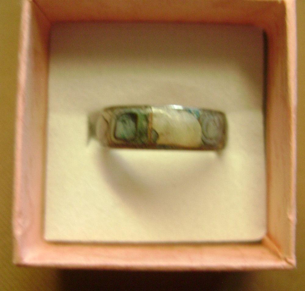 VINTAGE .925 STERLING SILVER HECHO MEXICO ABALONE SIZE 7 RING UNISEX BAND