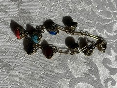 Vintage Egyptian Revival Gemstone Charm Bracelet Gold Tone 6.5”