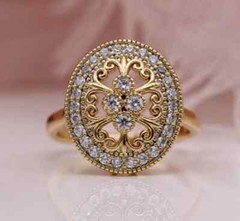 Antique Art Deco Style Round Lab Created Diamond bridal 14k Yellow Gold FN Ring