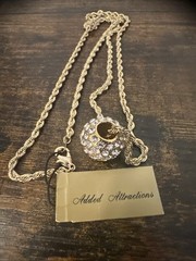 Vintage Added Attractions Gold Tone Pave Rhinestone Ball Slide Pendant Necklace