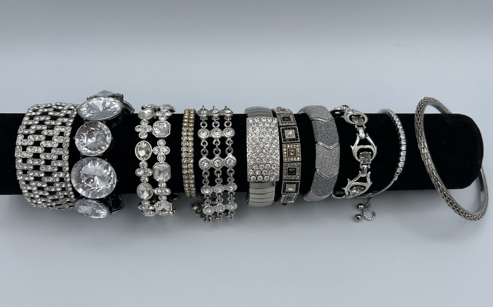 Vintage Rhinestone Crystal Sparkle Bracelets Lot Of 11 Various Styles