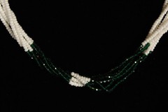 Green White 22″ 6 Strand Tiny Seed Bead Beaded Shimmering Necklace Handmade