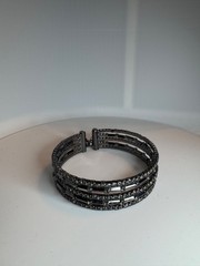 Vintage Black Rhinestone Multi Strand Wrap Bracelet Gunmetal Gothic Glam