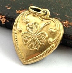 Vintage Charm Lucky Heart Dainty Pendant Brass Stamping Charm Lucky Clover