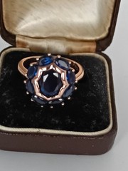 Vintage 1990-s 14 Ct Rolled Gold Sapphire Ring Size UK Q US 8- Hallmarked