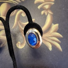Clip On Earrings Faceted Blue Stone Designer VTG Gold Tone Lightweight with Pads