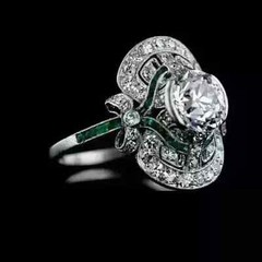 Vintage Art Deco Style Lab Created Diamond 14k White Gold FN Engagement Ring