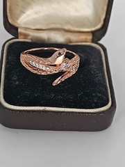 Vintage 1990-s 14 Ct Rolled Gold Zircon Snake Ring UK N US 6 3/4 – Hallmarked!